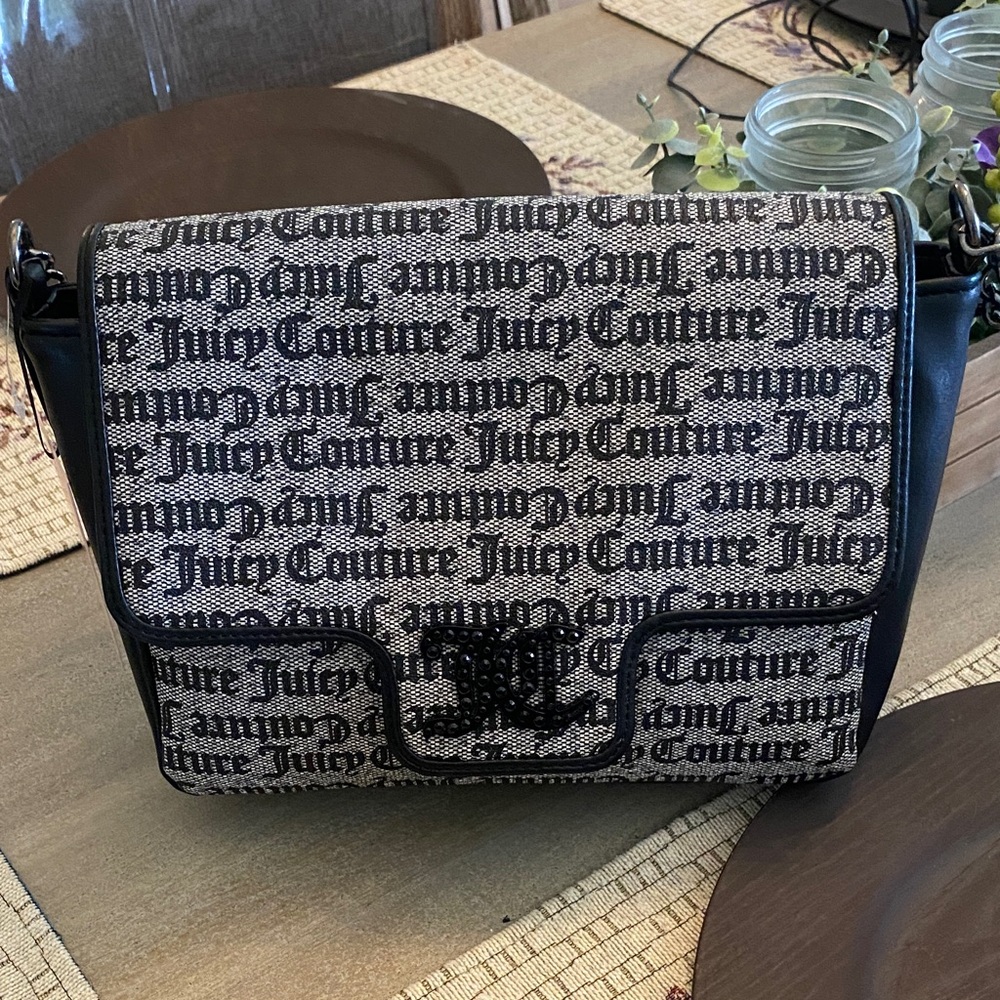Juicy Couture Monogram Black and Grey Shoulder Bag